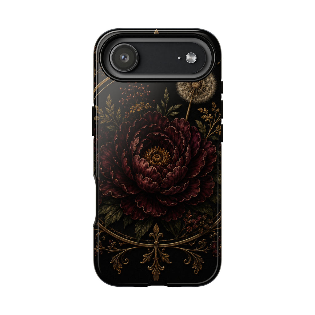 Midnight Garden Tough Case – Vintage Dark Floral Phone Case (Antique Dahlia & Dandelion)