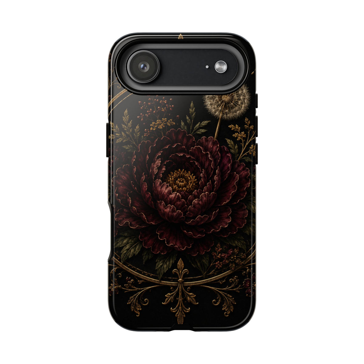 Midnight Garden Tough Case – Vintage Dark Floral Phone Case (Antique Dahlia & Dandelion)