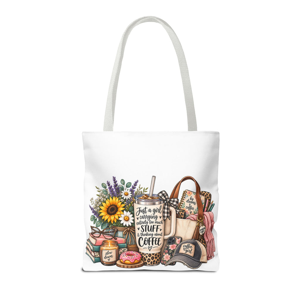 Canvas Tote Bag — "Just a girl carrying all the stuff (and coffee)" Floral & Cozy Design