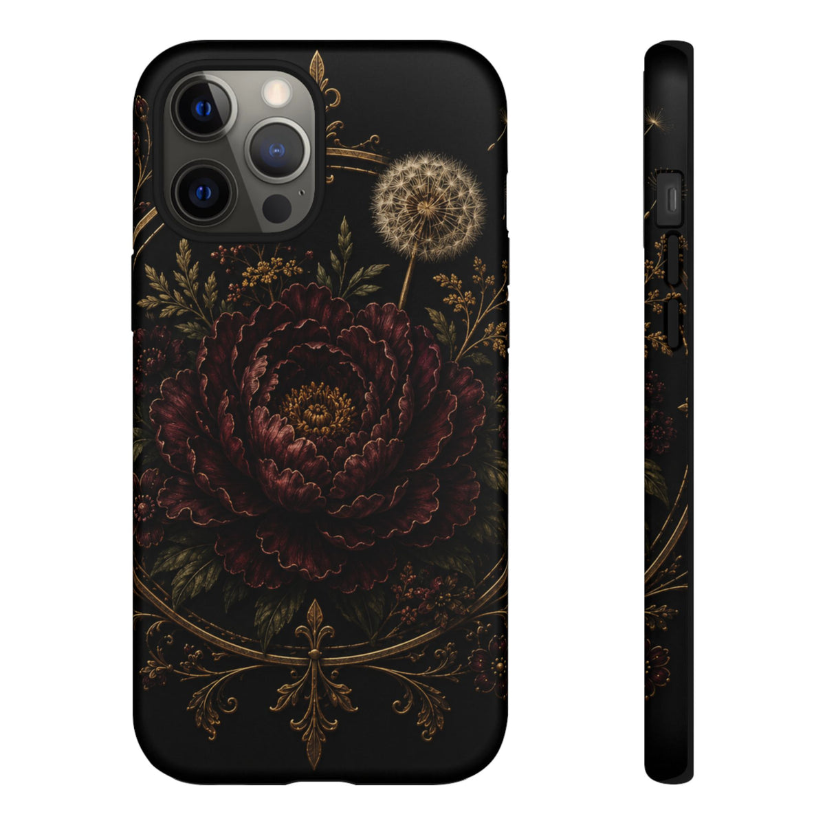 Midnight Garden Tough Case – Vintage Dark Floral Phone Case (Antique Dahlia & Dandelion)
