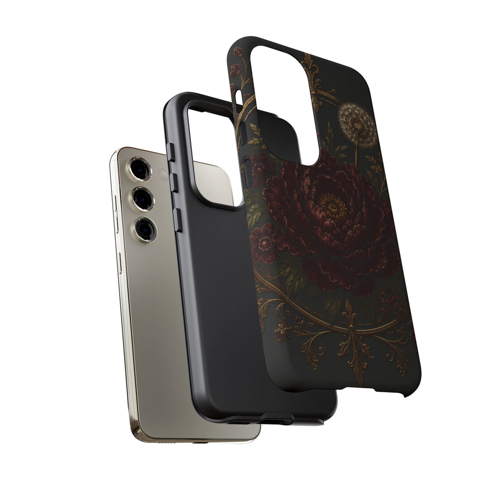 Midnight Garden Tough Case – Vintage Dark Floral Phone Case (Antique Dahlia & Dandelion)