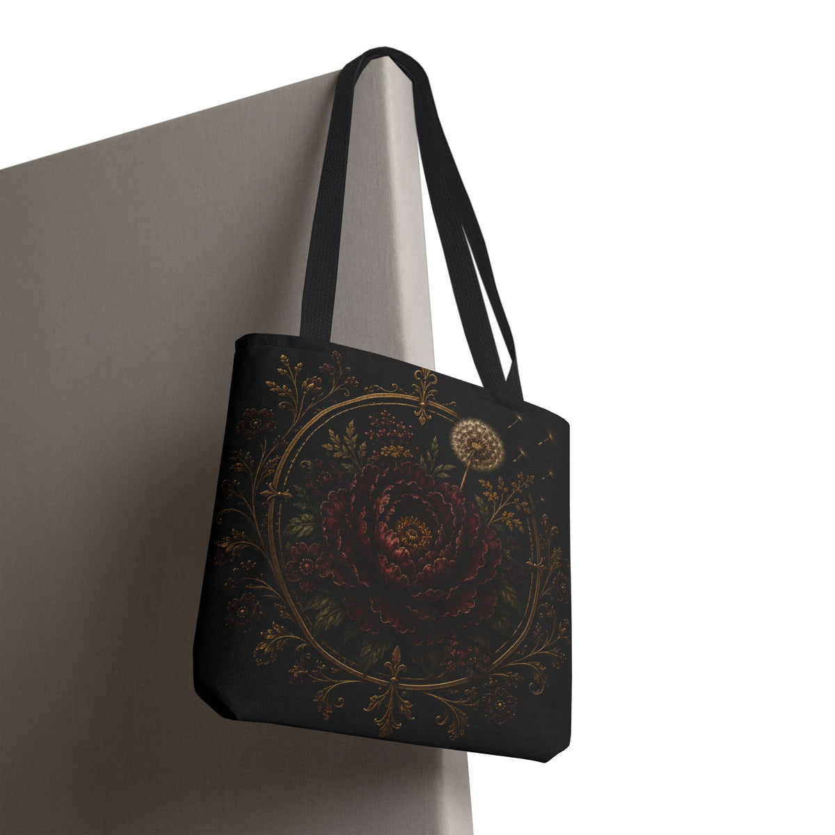 Midnight Garden Tote Bag — Vintage Floral Dandelion Design