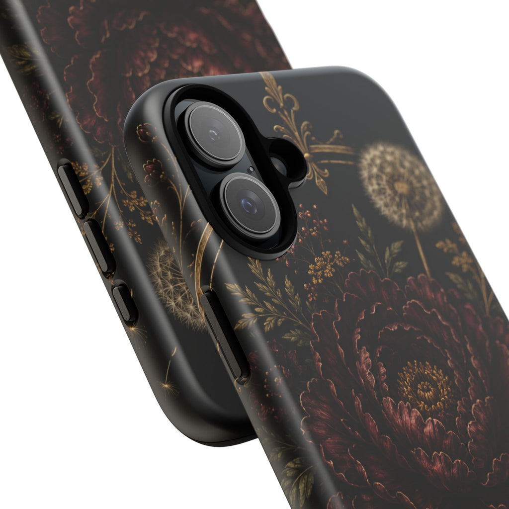Midnight Garden Tough Case – Vintage Dark Floral Phone Case (Antique Dahlia & Dandelion)