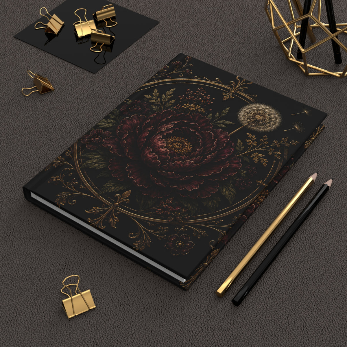 Midnight Garden Floral Velvet Noir Hardcover Journal — Lined Vintage Botanical Notebook