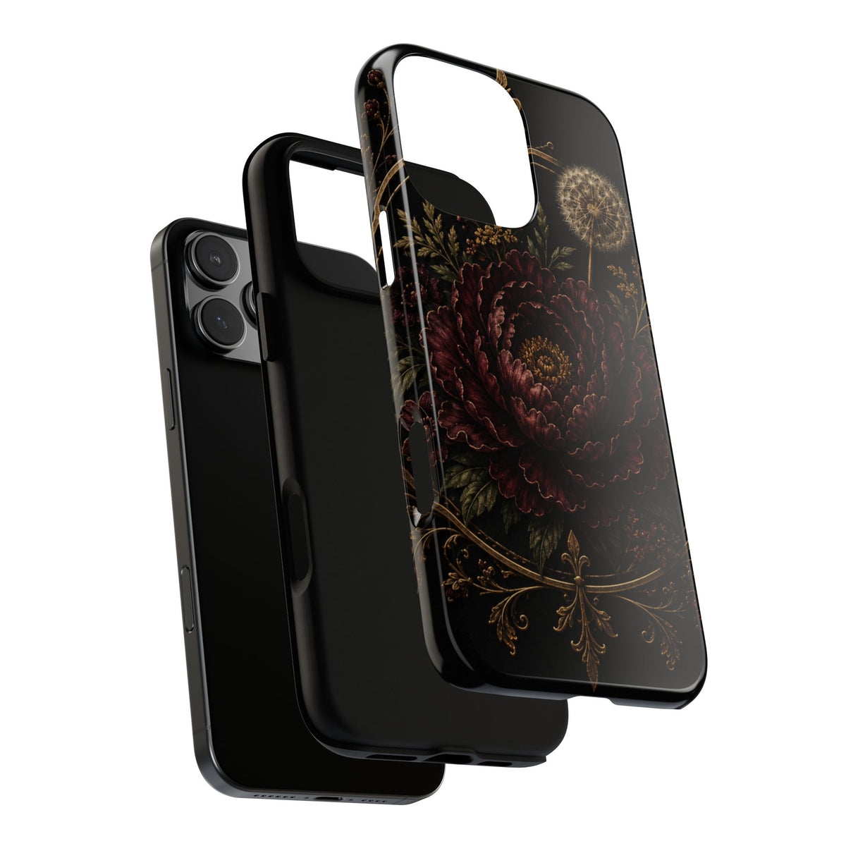 Midnight Garden Tough Case – Vintage Dark Floral Phone Case (Antique Dahlia & Dandelion)