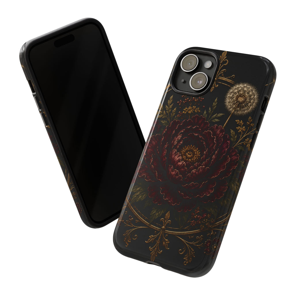 Midnight Garden Tough Case – Vintage Dark Floral Phone Case (Antique Dahlia & Dandelion)
