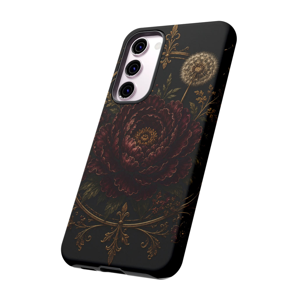 Midnight Garden Tough Case – Vintage Dark Floral Phone Case (Antique Dahlia & Dandelion)