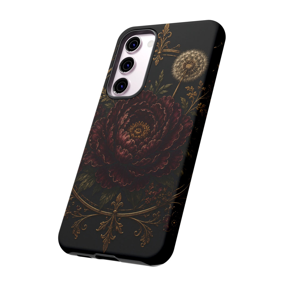 Midnight Garden Tough Case – Vintage Dark Floral Phone Case (Antique Dahlia & Dandelion)
