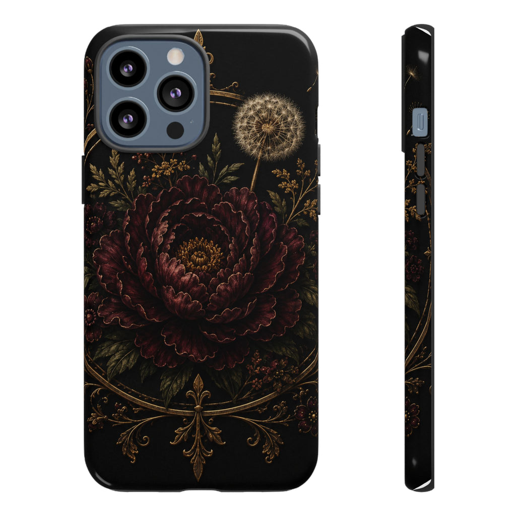 Midnight Garden Tough Case – Vintage Dark Floral Phone Case (Antique Dahlia & Dandelion)