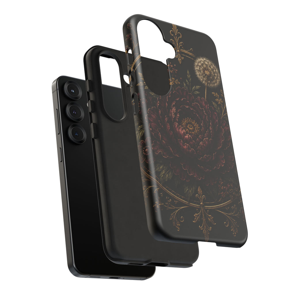 Midnight Garden Tough Case – Vintage Dark Floral Phone Case (Antique Dahlia & Dandelion)