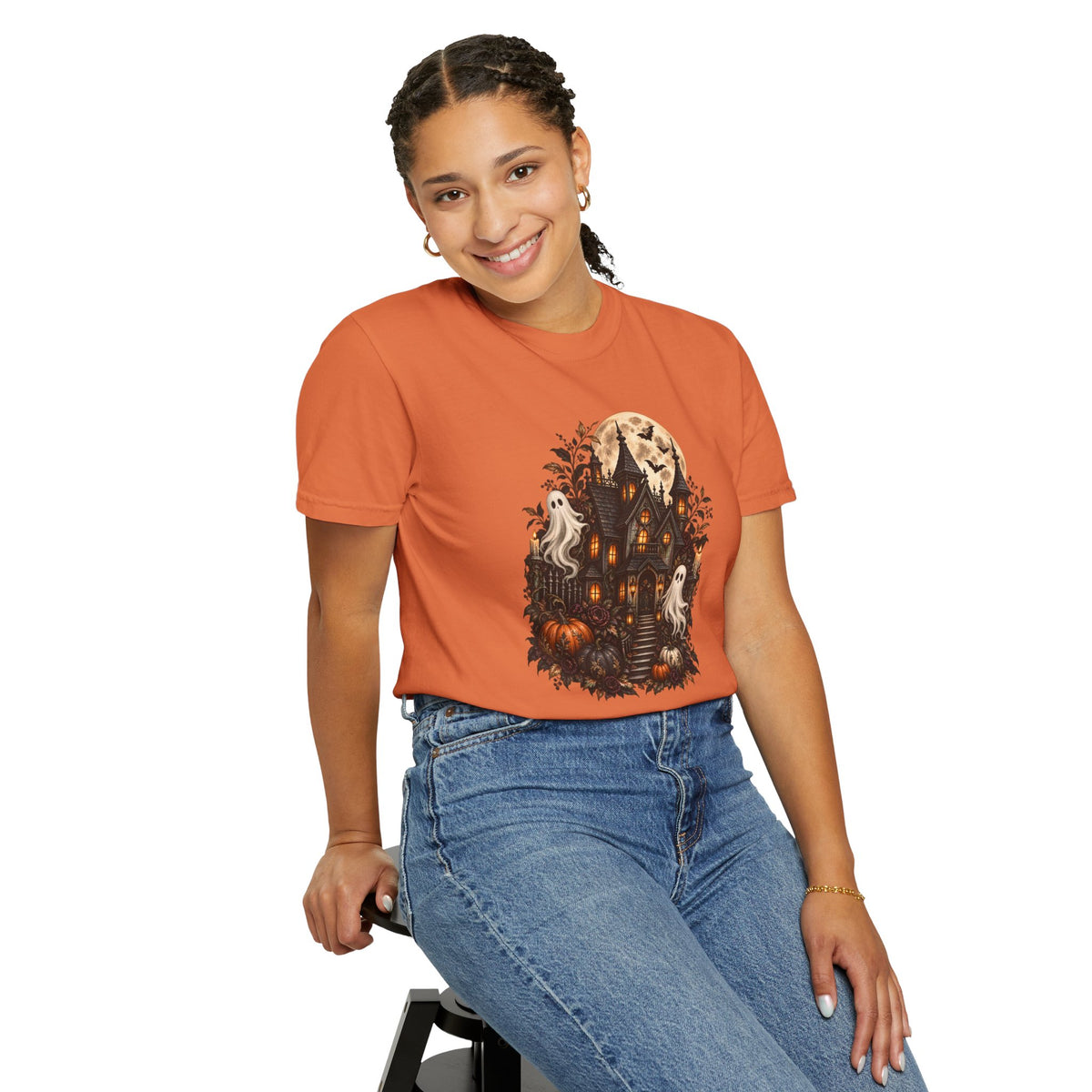 Halloween Haunted House T-Shirt — Spooky Ghosts & Pumpkins Tee