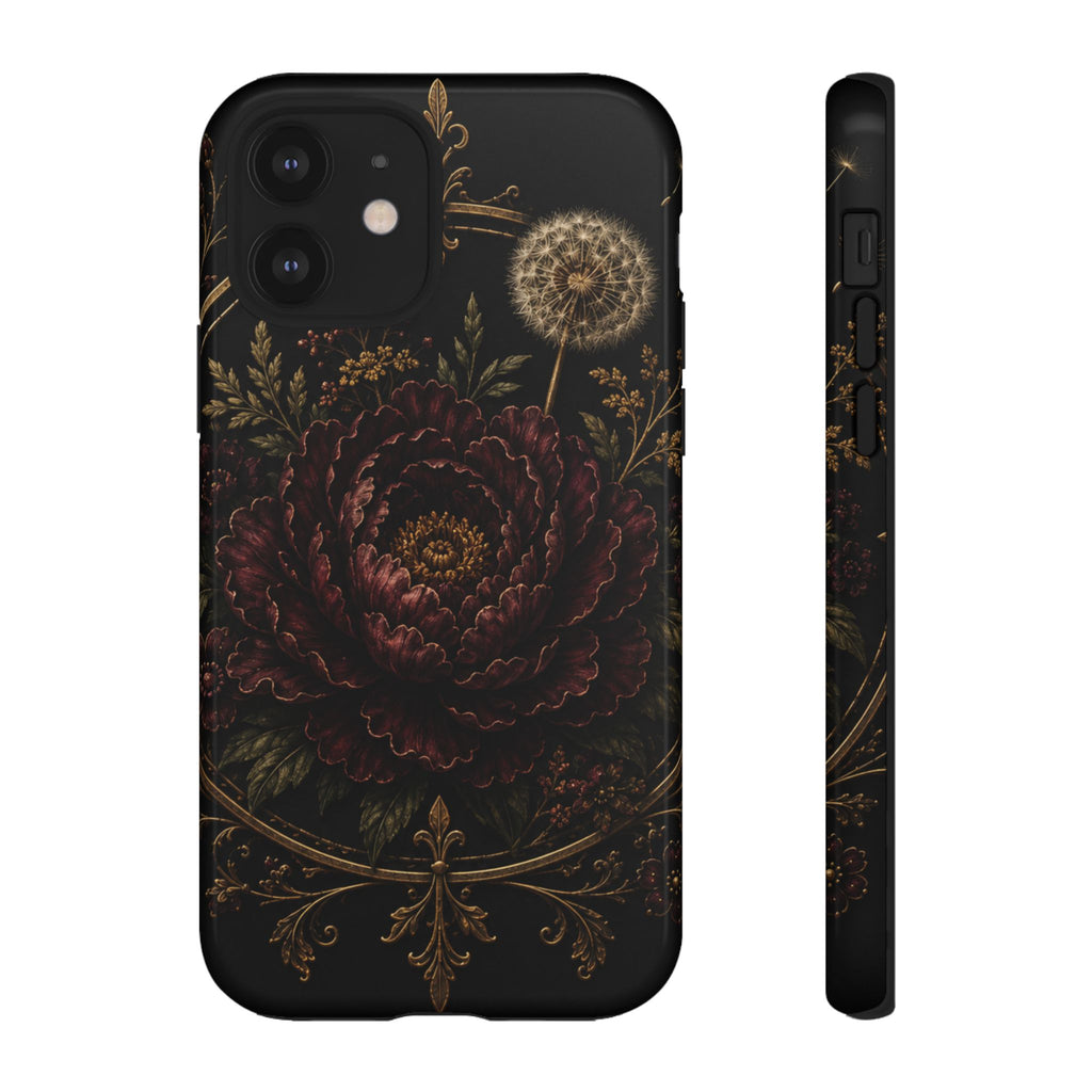 Midnight Garden Tough Case – Vintage Dark Floral Phone Case (Antique Dahlia & Dandelion)