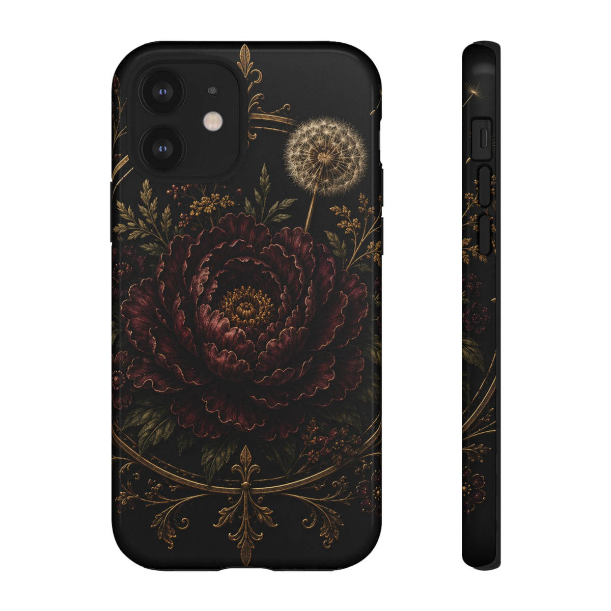 Midnight Garden Tough Case – Vintage Dark Floral Phone Case (Antique Dahlia & Dandelion)