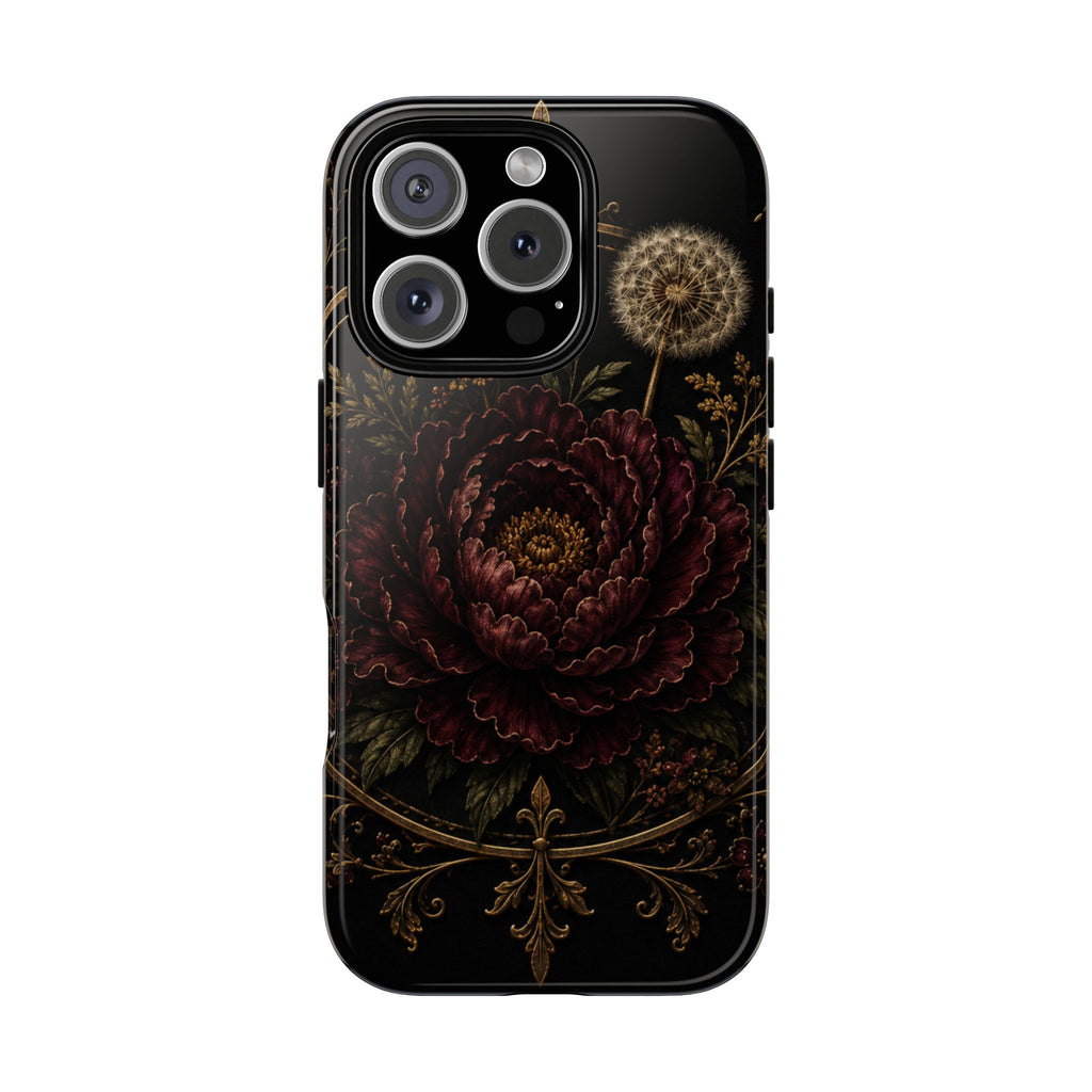 Midnight Garden Tough Case – Vintage Dark Floral Phone Case (Antique Dahlia & Dandelion)