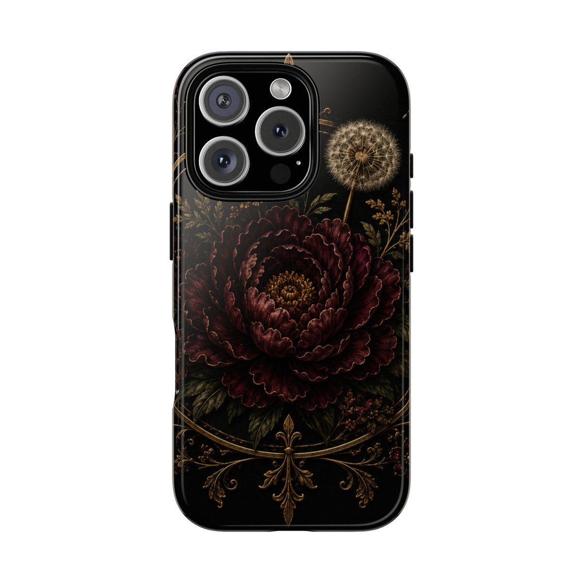 Midnight Garden Tough Case – Vintage Dark Floral Phone Case (Antique Dahlia & Dandelion)