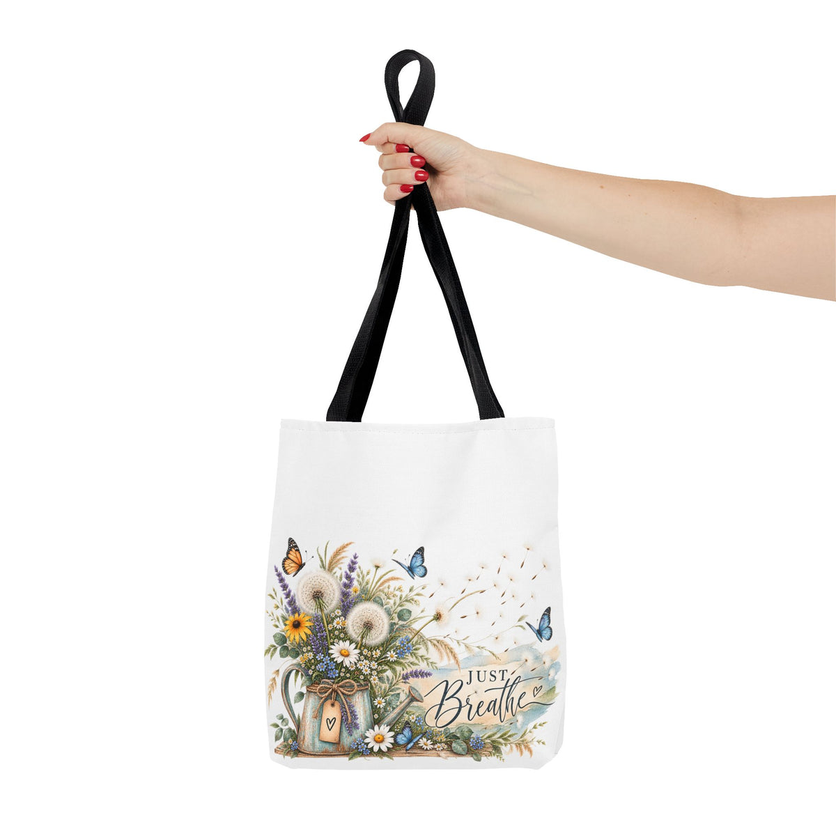 Just Breathe Floral Tote Bag — Butterfly Dandelion Garden AOP Tote