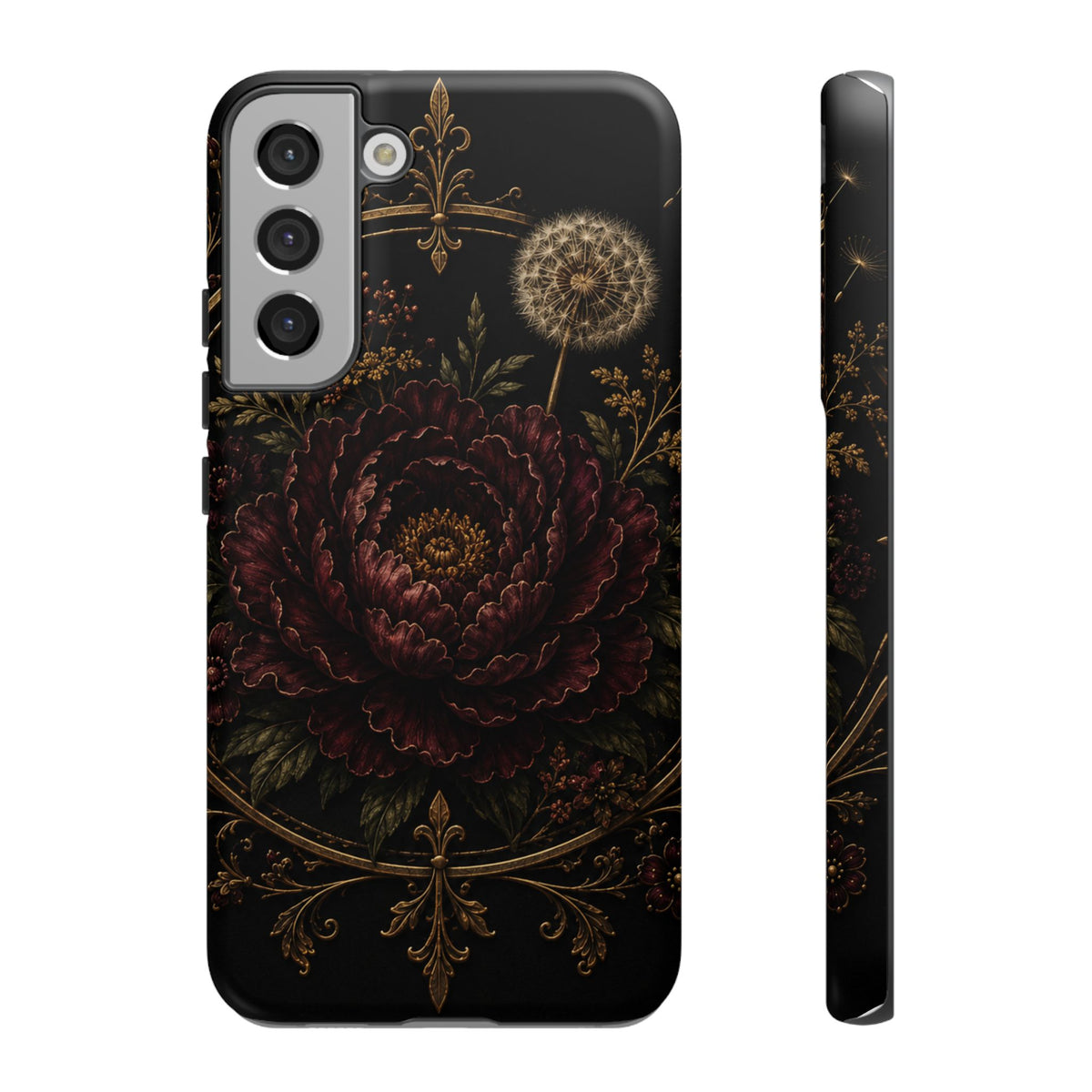 Midnight Garden Tough Case – Vintage Dark Floral Phone Case (Antique Dahlia & Dandelion)