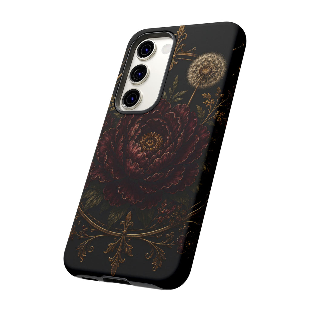 Midnight Garden Tough Case – Vintage Dark Floral Phone Case (Antique Dahlia & Dandelion)