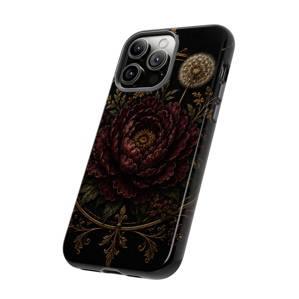 Midnight Garden Tough Case – Vintage Dark Floral Phone Case (Antique Dahlia & Dandelion)