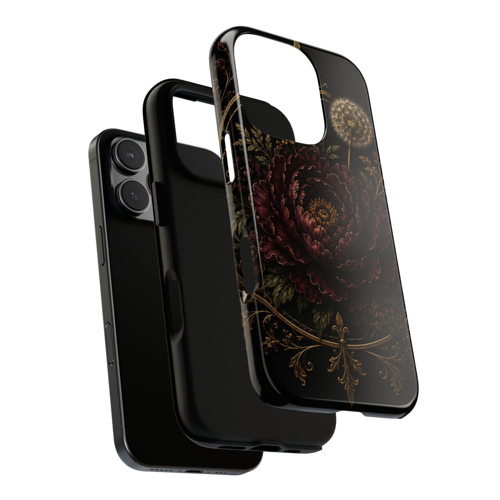 Midnight Garden Tough Case – Vintage Dark Floral Phone Case (Antique Dahlia & Dandelion)