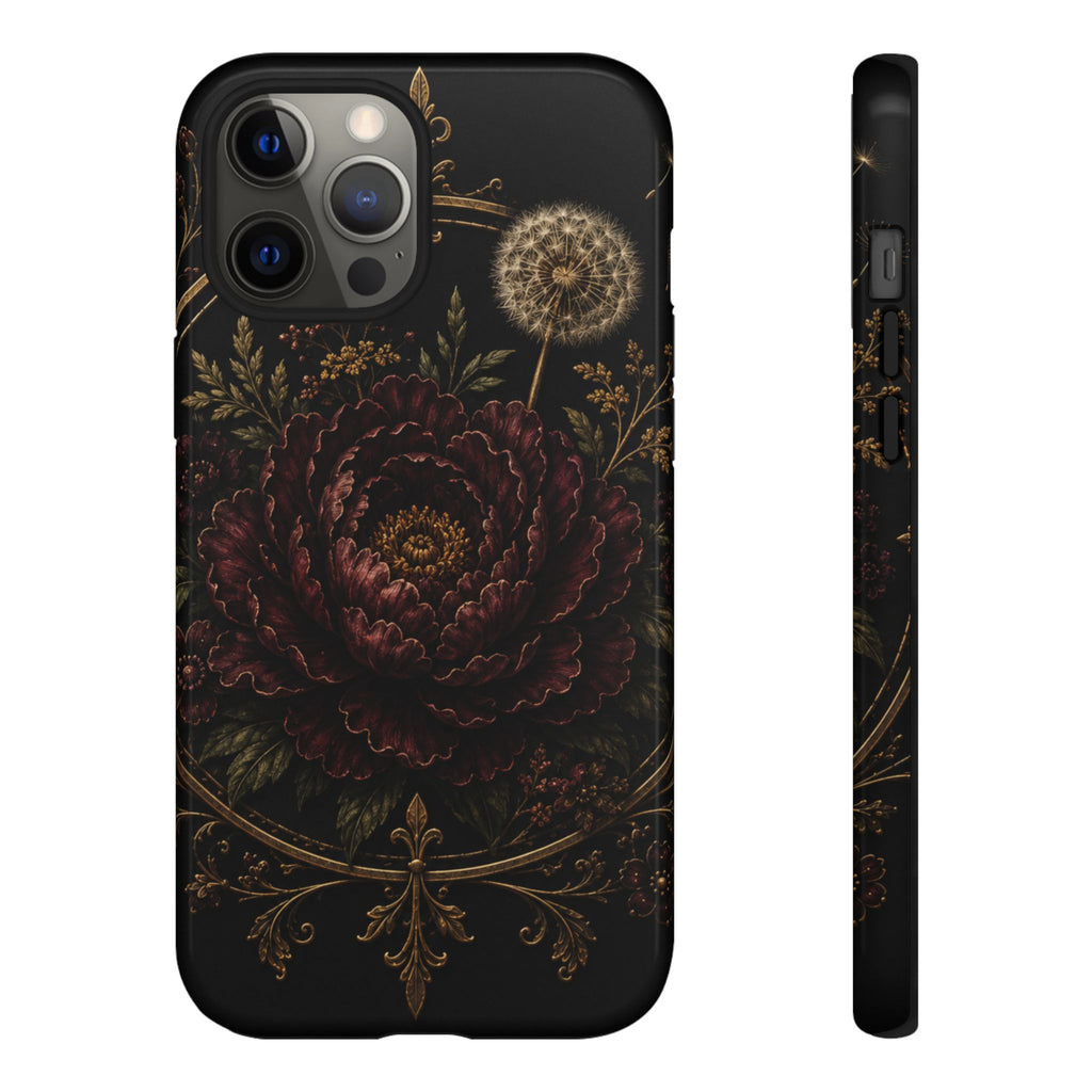 Midnight Garden Tough Case – Vintage Dark Floral Phone Case (Antique Dahlia & Dandelion)