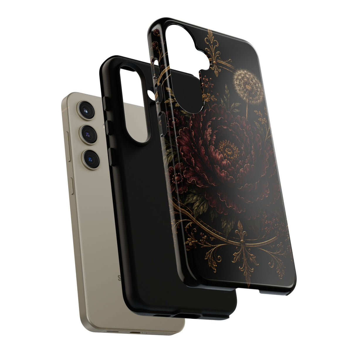Midnight Garden Tough Case – Vintage Dark Floral Phone Case (Antique Dahlia & Dandelion)
