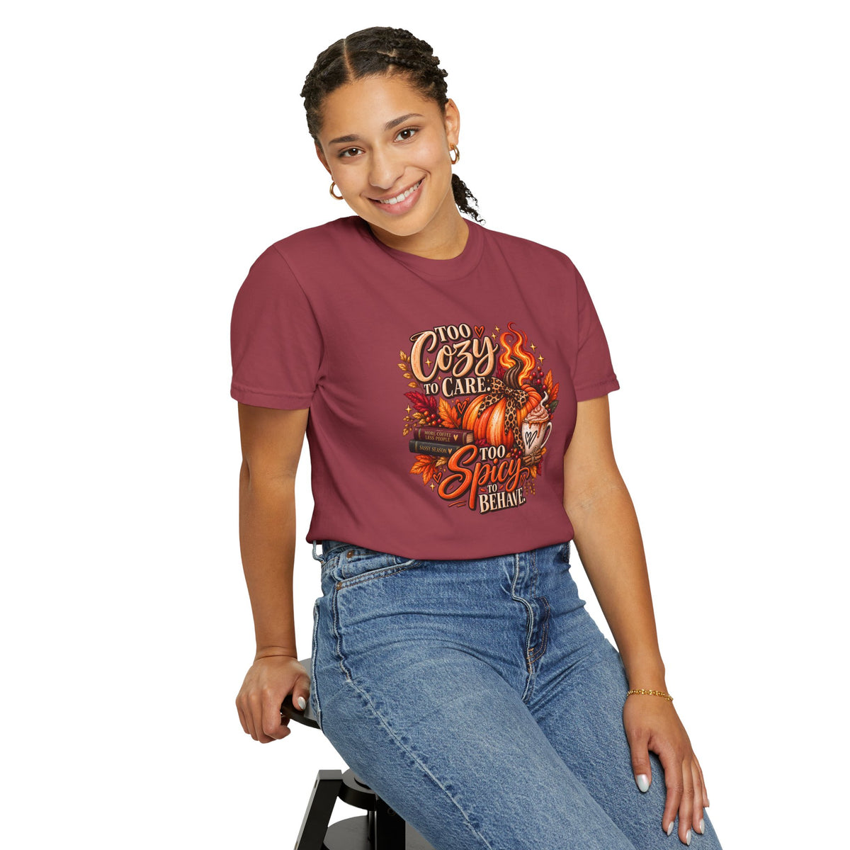 Cozy & Spicy Fall Tee — "Too Cozy to Care, Too Spicy to Behave" T-Shirt