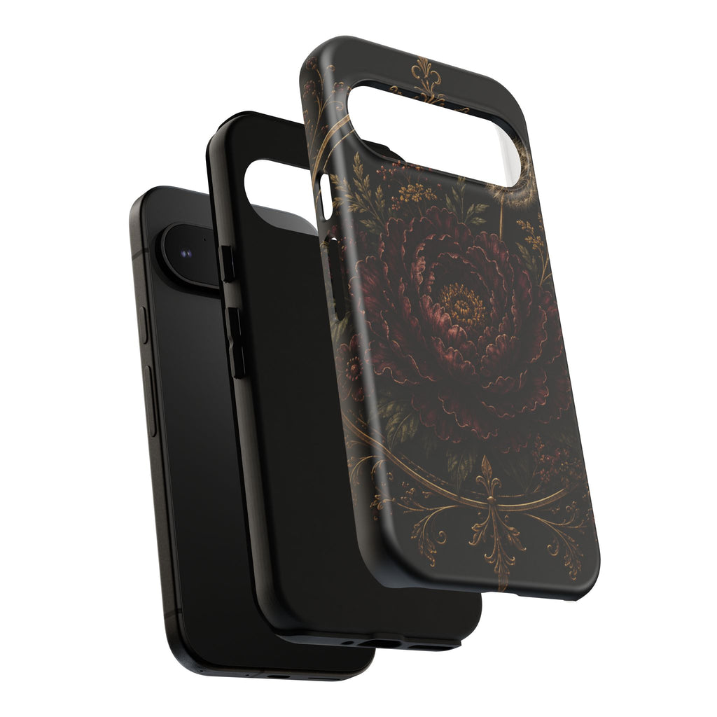 Midnight Garden Tough Case – Vintage Dark Floral Phone Case (Antique Dahlia & Dandelion)