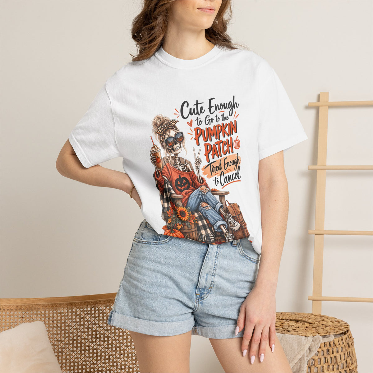 Halloween Pumpkin Patch T-Shirt — “Cute Enough to Go to the Pumpkin Patch, Tired Enough to Cancel”