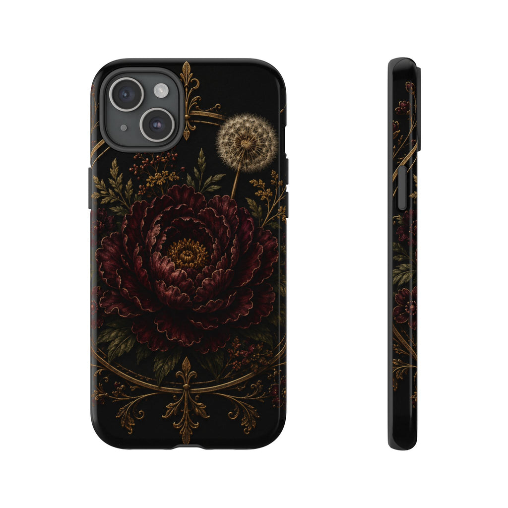 Midnight Garden Tough Case – Vintage Dark Floral Phone Case (Antique Dahlia & Dandelion)