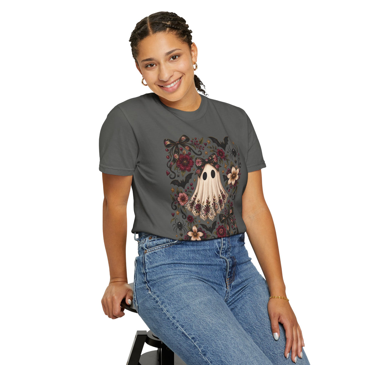Vintage Floral Ghost T-Shirt — Cute Spooky Halloween Tee