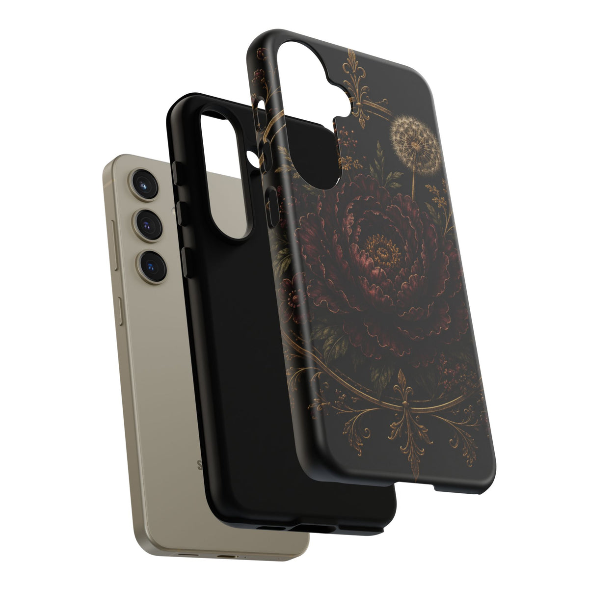 Midnight Garden Tough Case – Vintage Dark Floral Phone Case (Antique Dahlia & Dandelion)