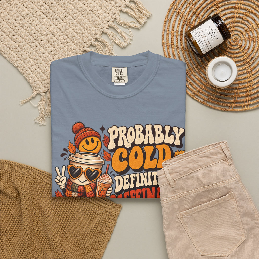 Fall Coffee Tee — "Probably Cold, Definitely Caffeinated, Emotionally Attached to Fall" T-Shirt