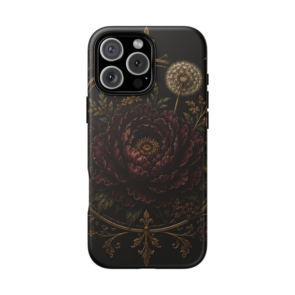 Midnight Garden Tough Case – Vintage Dark Floral Phone Case (Antique Dahlia & Dandelion)