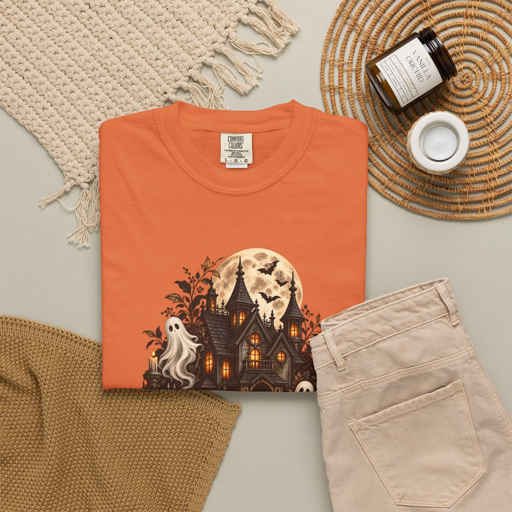 Halloween Haunted House T-Shirt — Spooky Ghosts & Pumpkins Tee