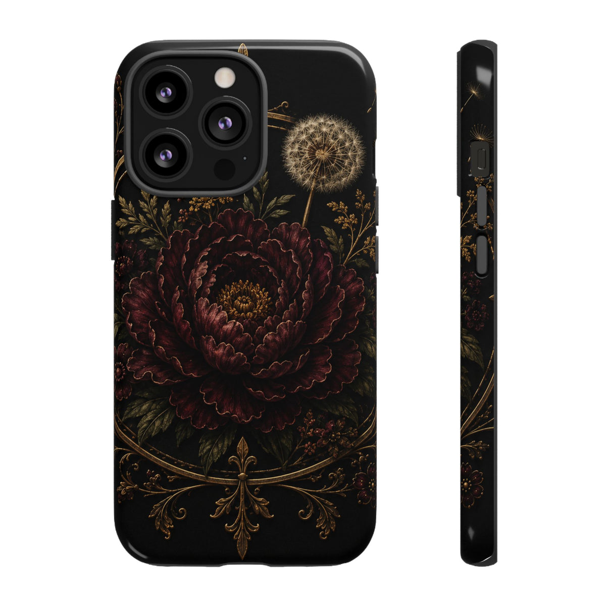Midnight Garden Tough Case – Vintage Dark Floral Phone Case (Antique Dahlia & Dandelion)