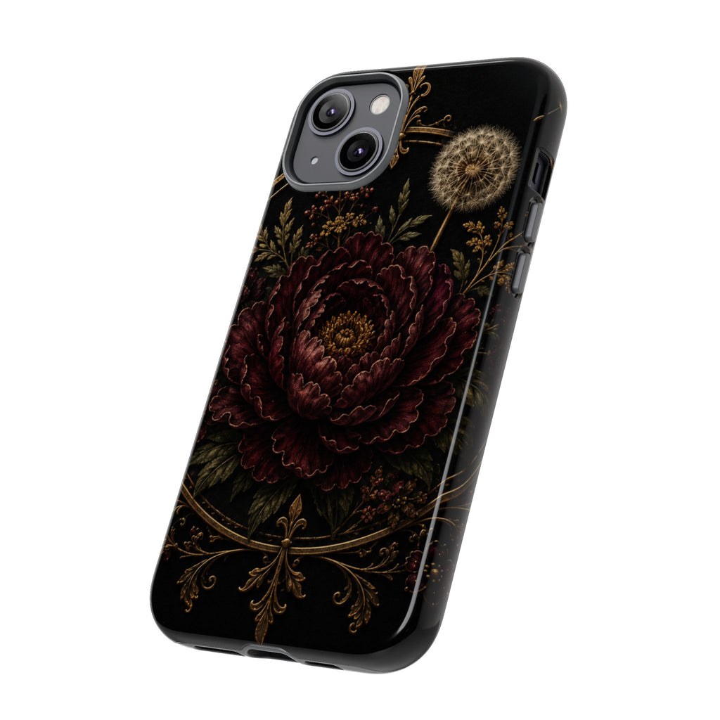 Midnight Garden Tough Case – Vintage Dark Floral Phone Case (Antique Dahlia & Dandelion)
