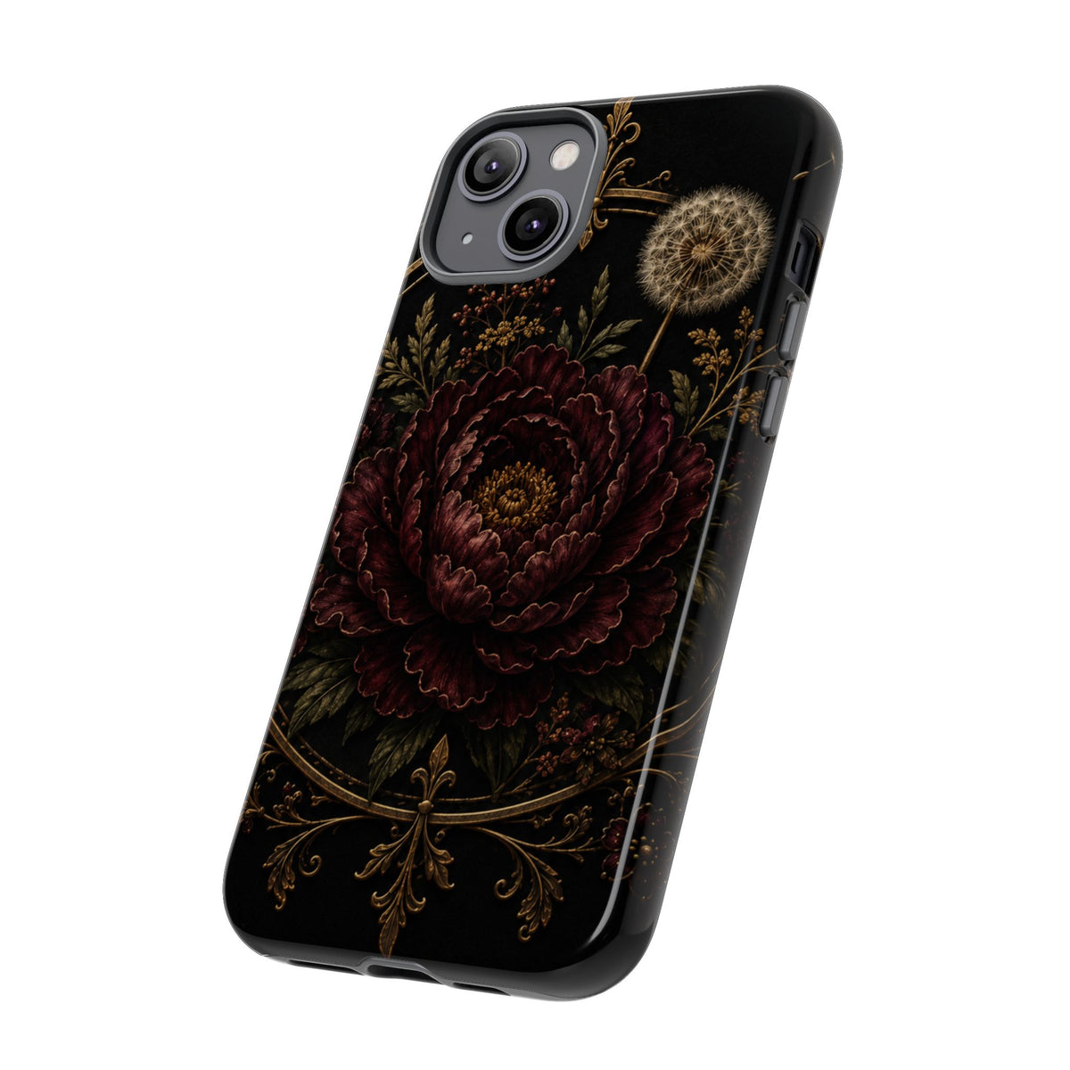 Midnight Garden Tough Case – Vintage Dark Floral Phone Case (Antique Dahlia & Dandelion)
