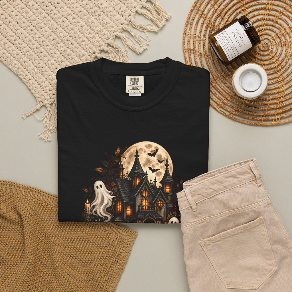 Halloween Haunted House T-Shirt — Spooky Ghosts & Pumpkins Tee