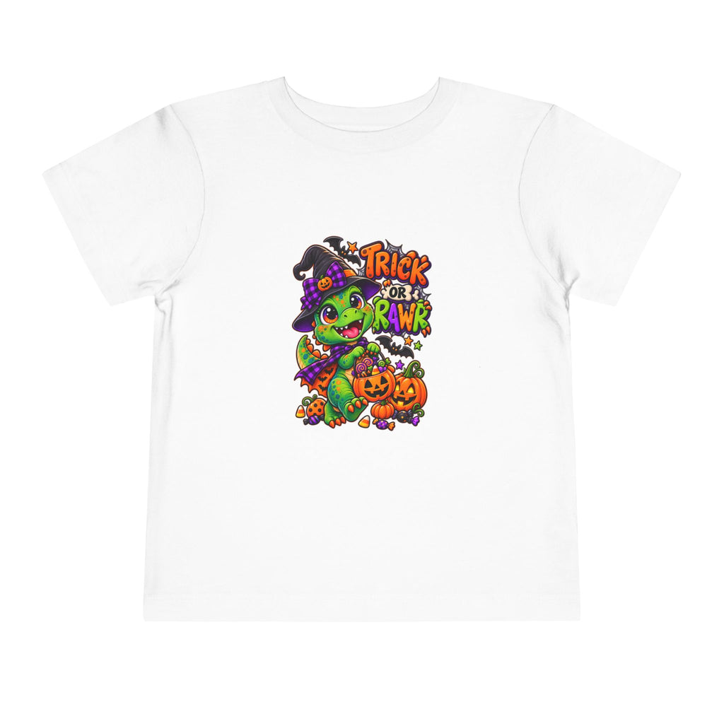 Toddler Tee — "Trick or Rawr" Halloween Dino Witch Shirt