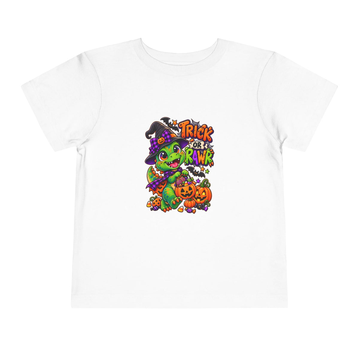 Toddler Tee — "Trick or Rawr" Halloween Dino Witch Shirt