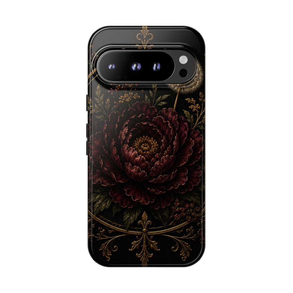 Midnight Garden Tough Case – Vintage Dark Floral Phone Case (Antique Dahlia & Dandelion)