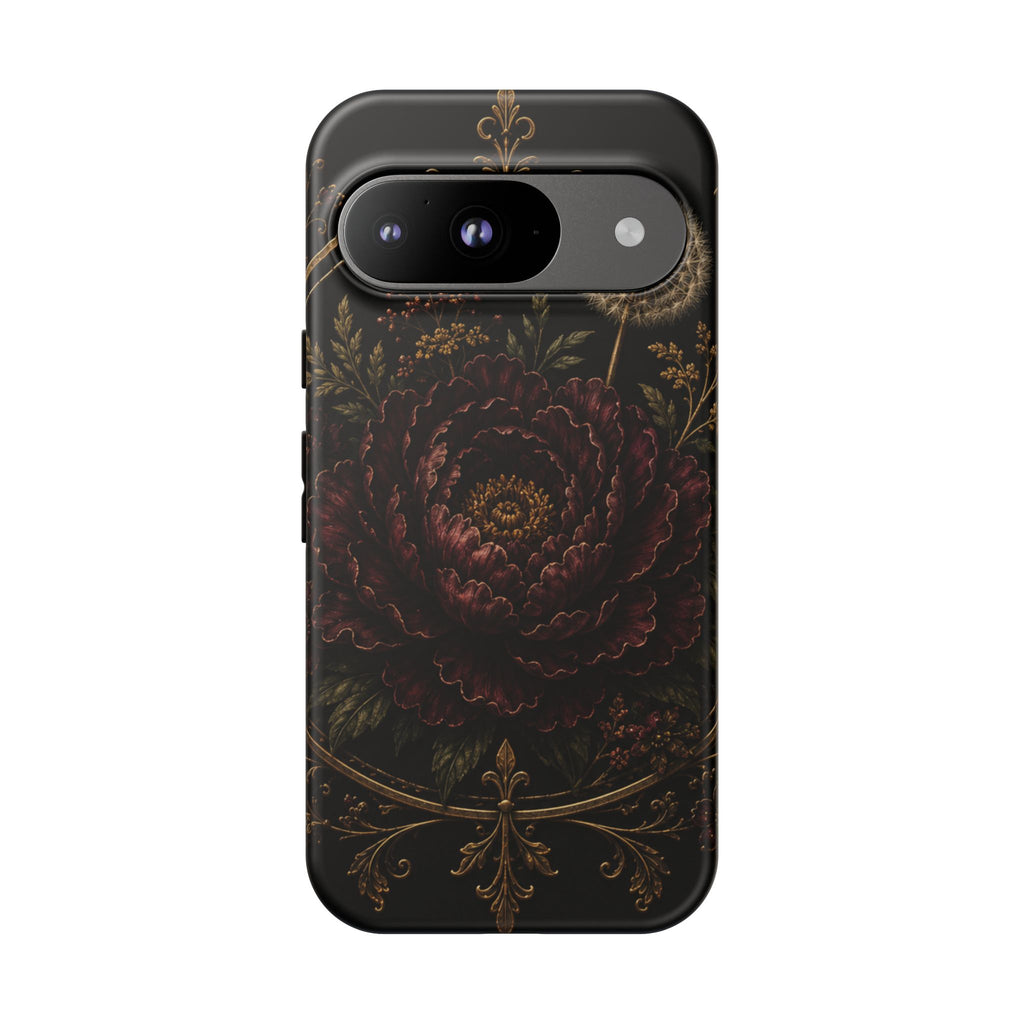 Midnight Garden Tough Case – Vintage Dark Floral Phone Case (Antique Dahlia & Dandelion)