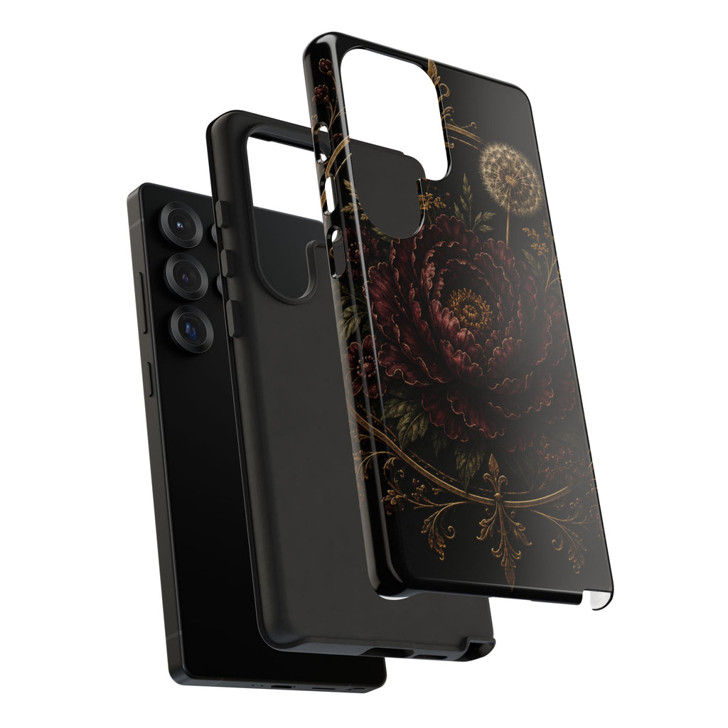 Midnight Garden Tough Case – Vintage Dark Floral Phone Case (Antique Dahlia & Dandelion)