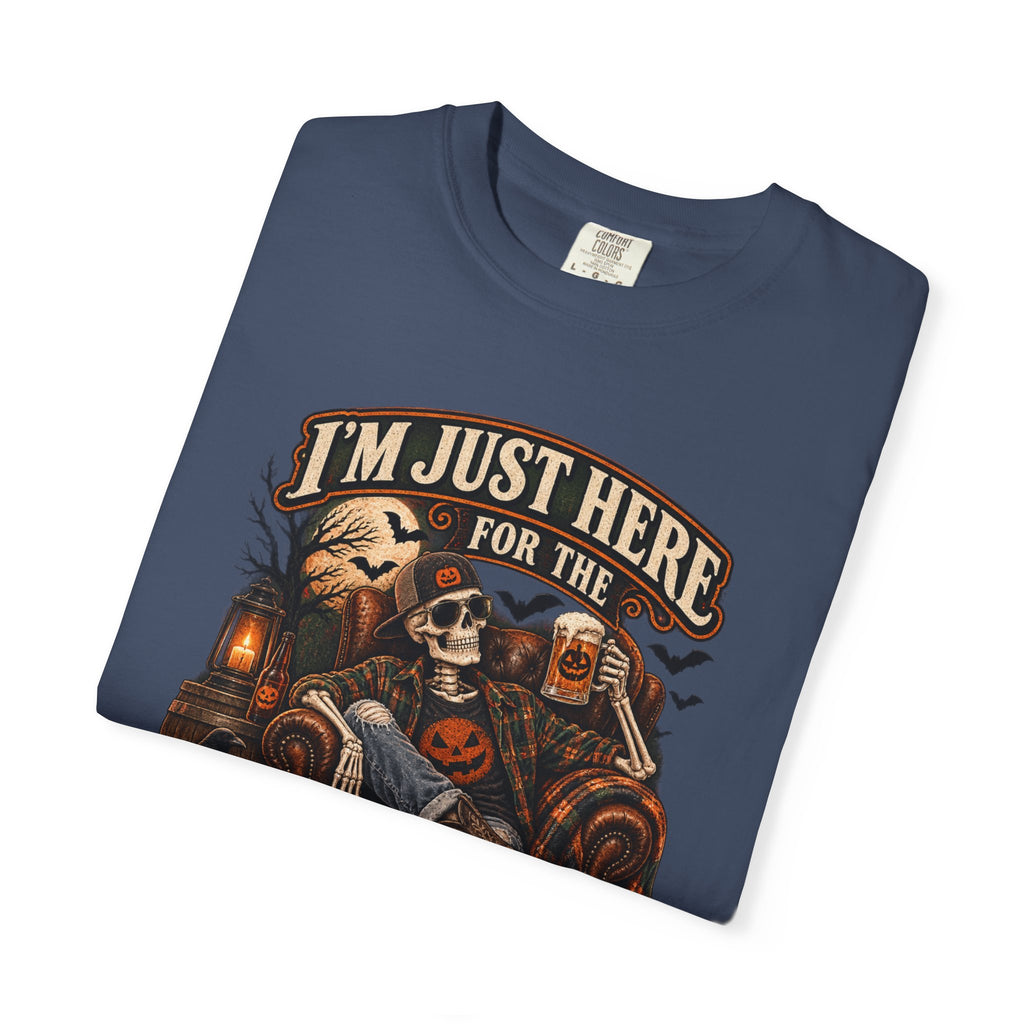 Halloween T-Shirt — "I'm Just Here for the Boos" Spooky Skull & Pumpkin Tee
