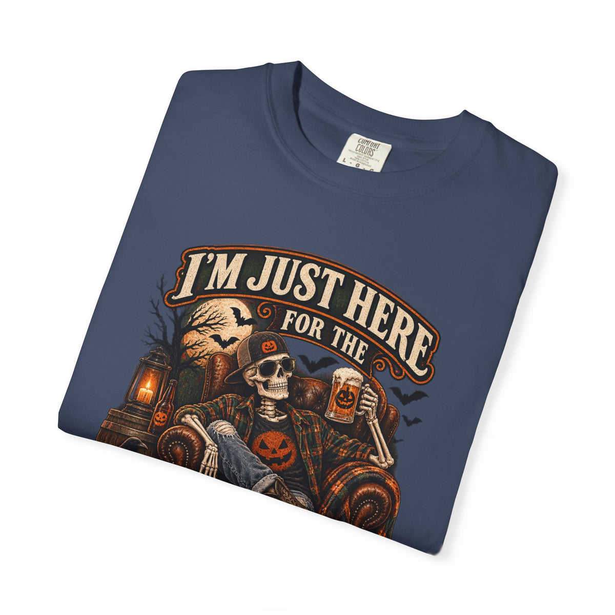 Halloween T-Shirt — "I'm Just Here for the Boos" Spooky Skull & Pumpkin Tee
