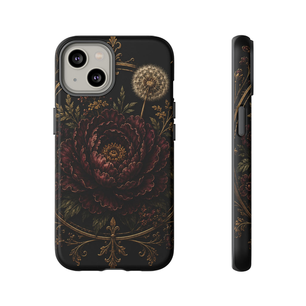 Midnight Garden Tough Case – Vintage Dark Floral Phone Case (Antique Dahlia & Dandelion)