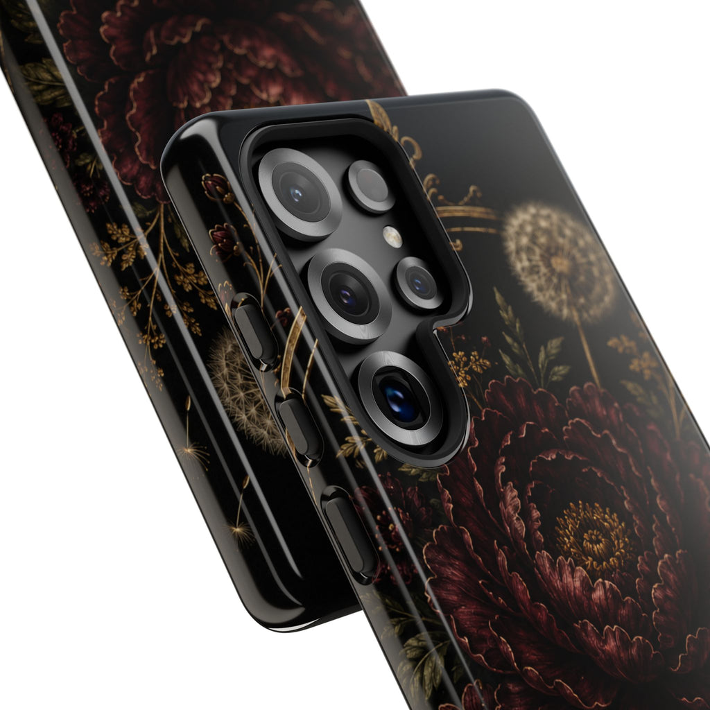 Midnight Garden Tough Case – Vintage Dark Floral Phone Case (Antique Dahlia & Dandelion)