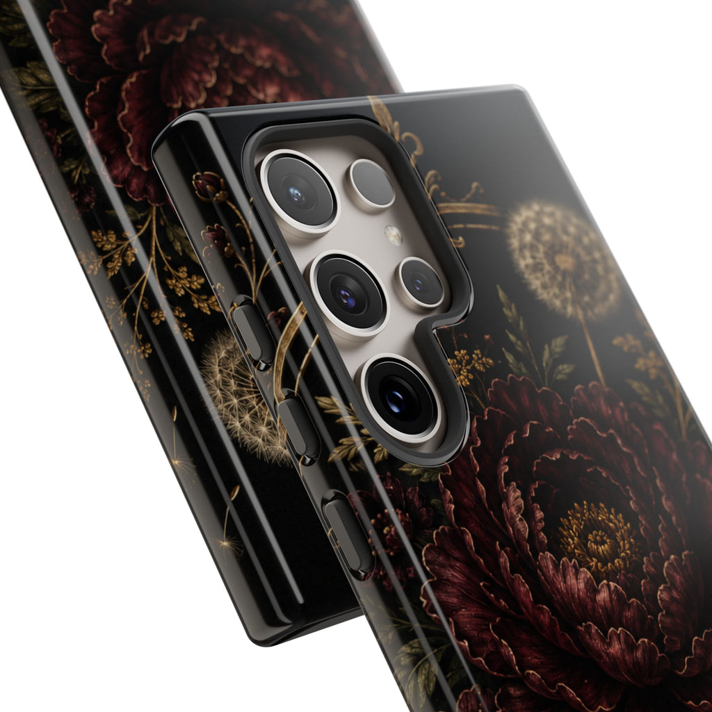 Midnight Garden Tough Case – Vintage Dark Floral Phone Case (Antique Dahlia & Dandelion)