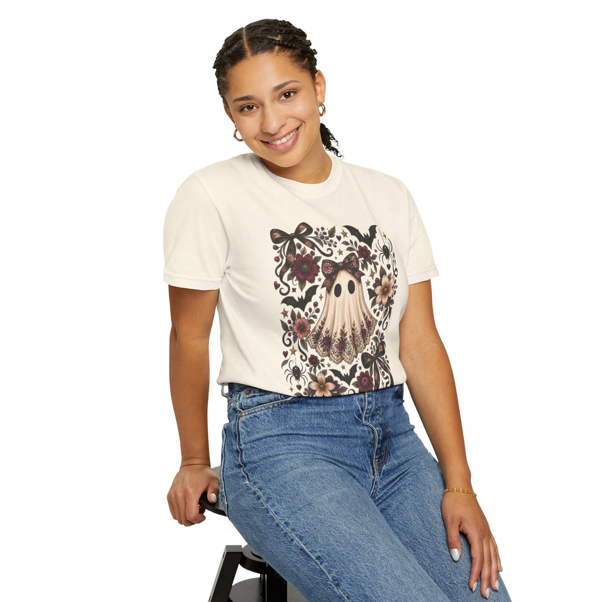 Vintage Floral Ghost T-Shirt — Cute Spooky Halloween Tee